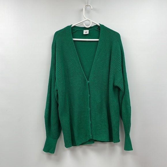Cabi Lucky Balloon Sleeve Button-Up Cardigan Chunky Knit Sweater Kelly Green L - Picture 3 of 11